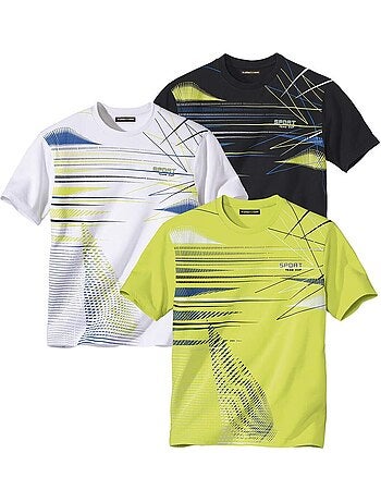 3x camisetas gráficas sport de algodón con cuello redondo y manga corta