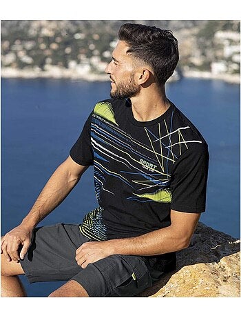 3x camisetas gráficas sport de algodón con cuello redondo y manga corta