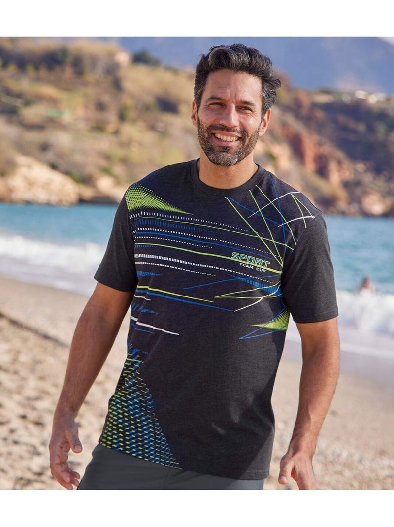 3x camisetas gráficas sport de algodón con cuello redondo y manga corta Blanco Verde Negro - Kiabi