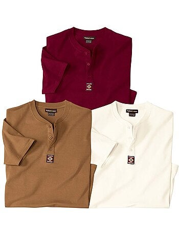 3x camisetas de algodón con cuello tunecino