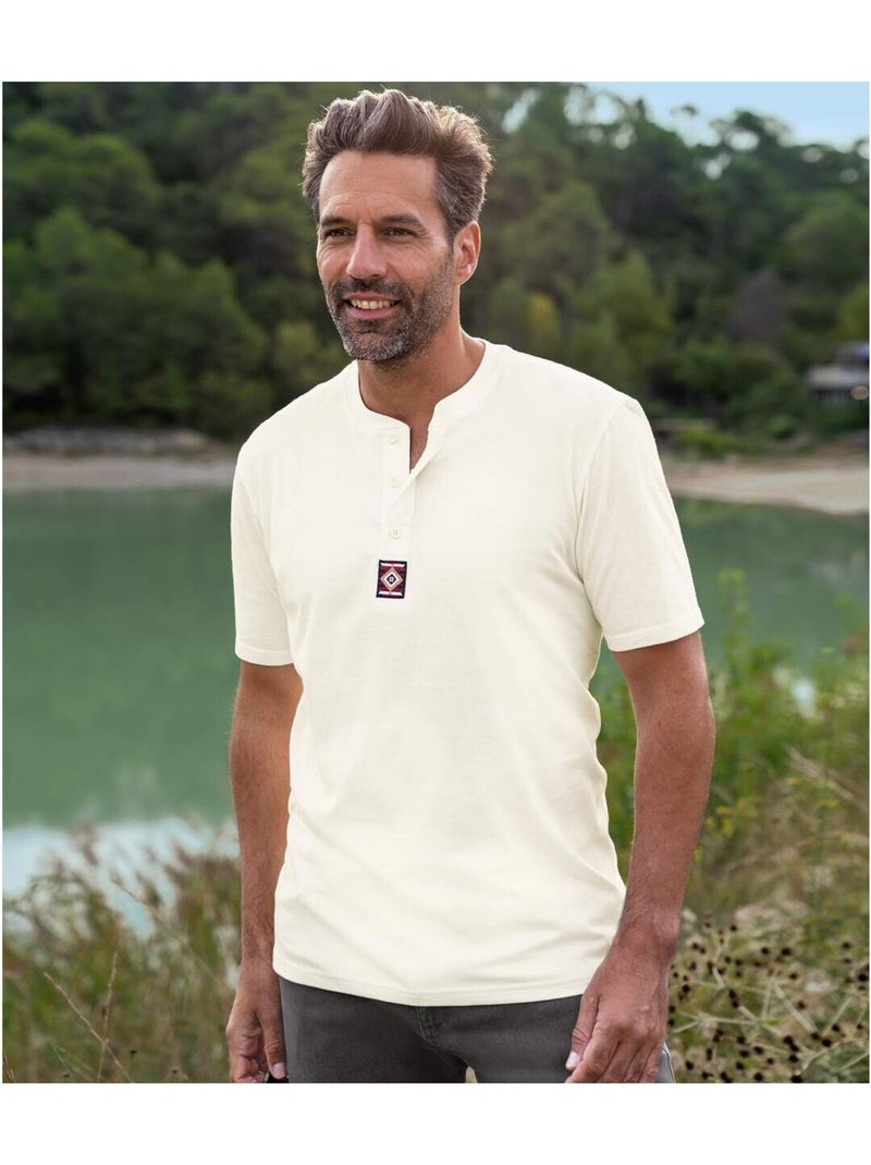 3x camisetas lisas de algodón con cuello tunecino Blanco Marrón - Kiabi