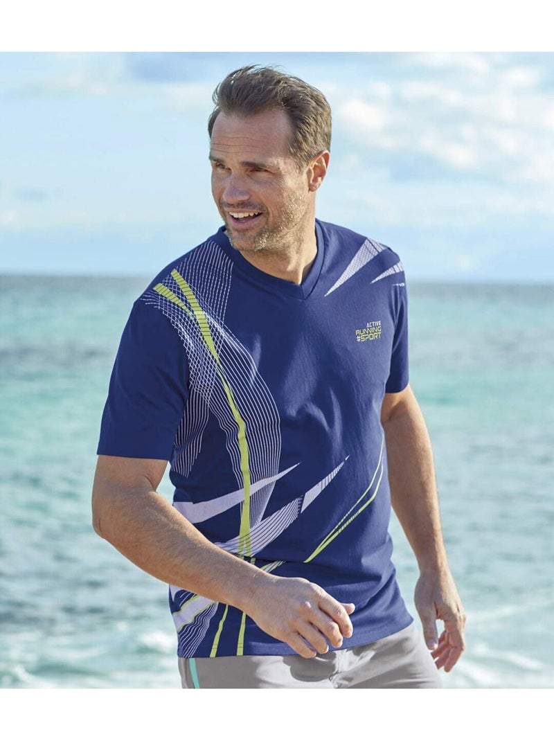 3x camisetas running de algodón con cuello de pico Blanco Multicolor Azul - Kiabi