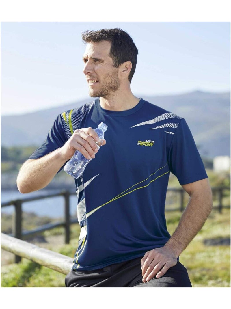 3x camisetas running de poliéster, cuello redondo y manga corta Blanco Verde Azul - Kiabi