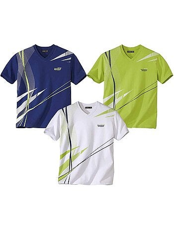 3x camisetas sport de algodón con cuello en v y manga corta