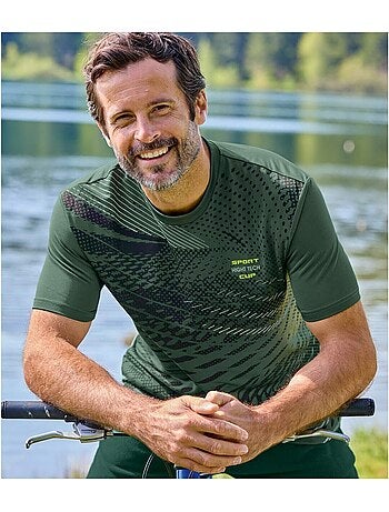 3x camisetas sport de poliéster con estampado gráfico y cuello redondo