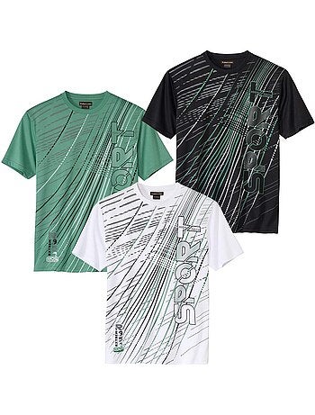 3x camisetas sport de poliéster con estampado gráfico y cuello redondo