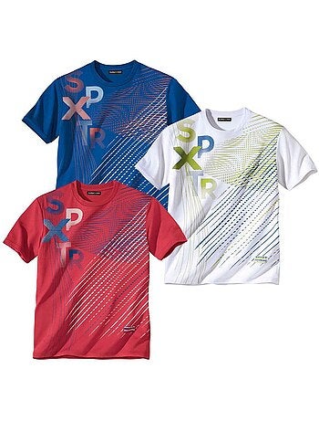 3x camisetas de punto fluido, cuello redondo y manga corta sport graphic