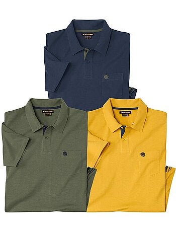 3x polos de algodón sin botones, cuello polo canalé, manga corta