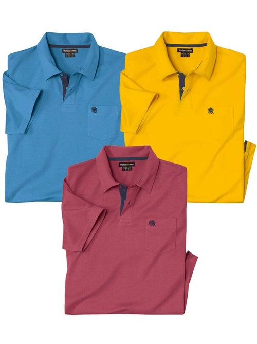3x polos de algodón lisos de manga corta con bolsillo en el pecho - Kiabi 3x polos de algodón lisos de manga corta con bolsillo en el pecho - Kiabi