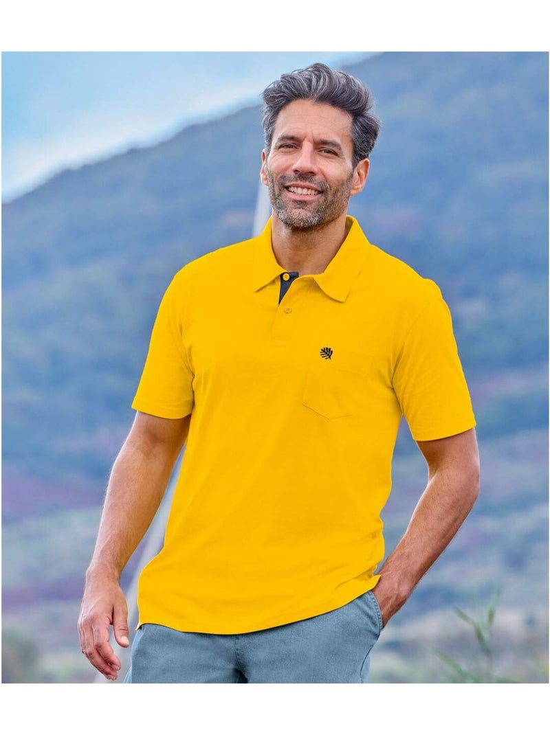 3x polos de algodón lisos de manga corta con bolsillo en el pecho Amarillo/Azul marino/Rojo - Kiabi