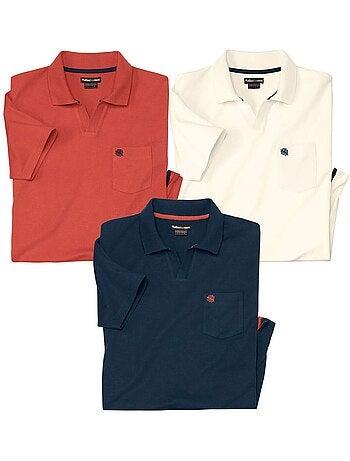3x polos de algodón sin botones, cuello polo canalé, manga corta