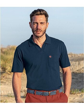 3x polos de algodón sin botones, cuello polo canalé, manga corta