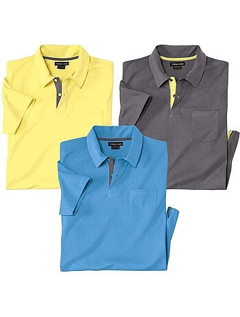 3x polos de algodón sin botones, cuello polo canalé, manga corta
