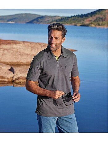 3x polos de algodón sin botones, cuello polo canalé, manga corta