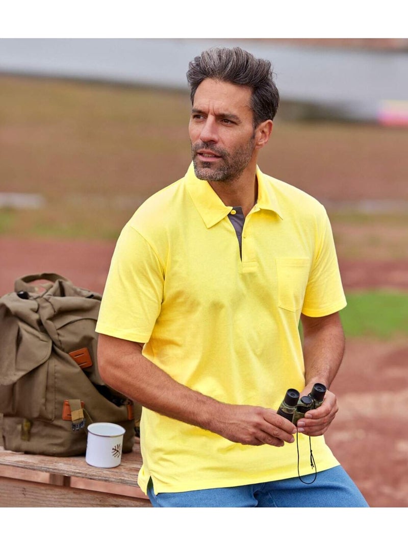 3x polos outdoor de algodón de manga corta con bolsillo en el pecho Azul Amarillo Gris - Kiabi