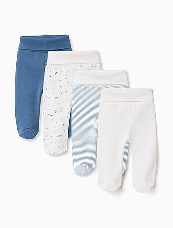 4 pantalones con pies de algodón lisos/estampados