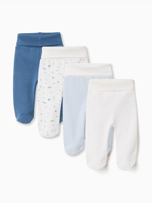 4 pantalones con pies de algodón lisos/estampados - Kiabi 4 pantalones con pies de algodón lisos/estampados - Kiabi