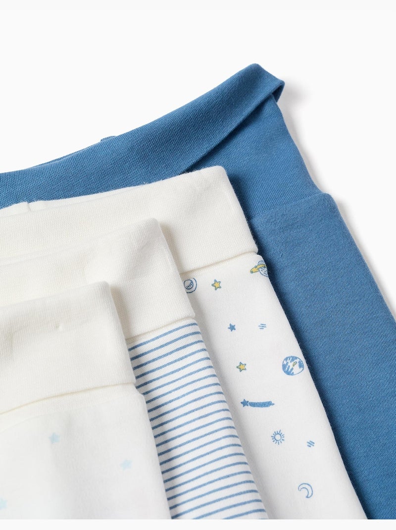 4 pantalones con pies de algodón lisos/estampados Blanco Azul - Kiabi