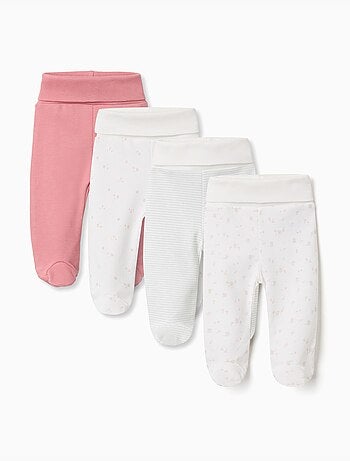 4 pantalones con pies de algodón lisos/estampados