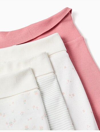 4 pantalones con pies de algodón lisos/estampados