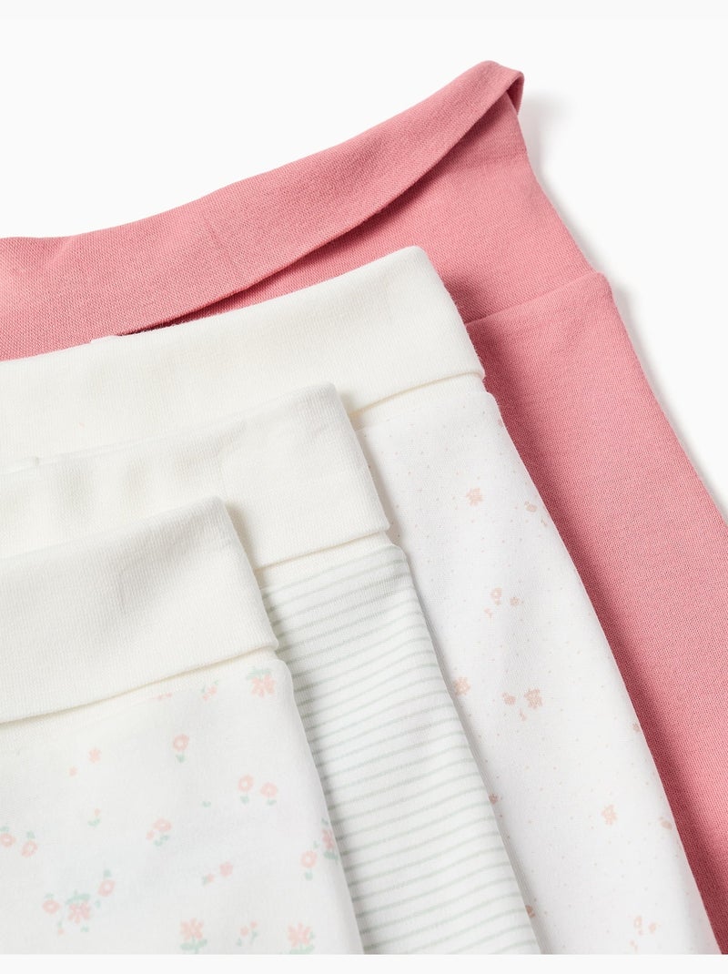 4 pantalones con pies de algodón lisos/estampados Blanco Rosa - Kiabi