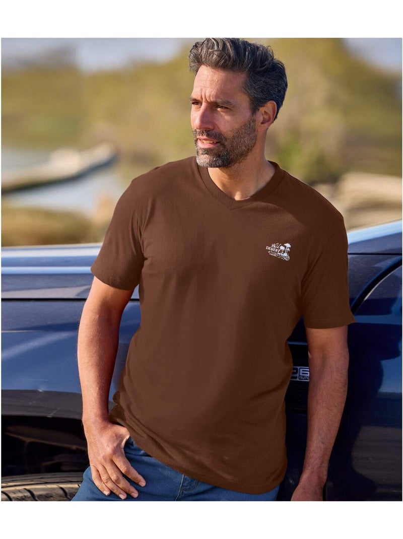 4x camisetas de algodón con cuello de pico Azul Marrón Blanco - Kiabi