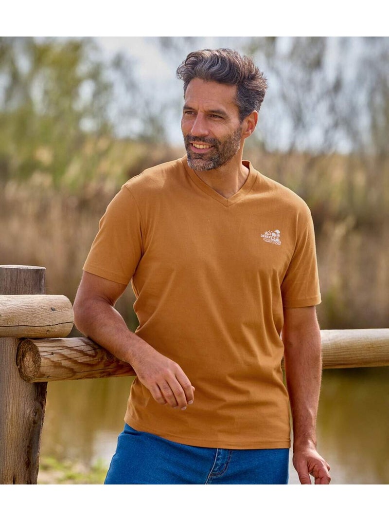 4x camisetas de algodón con cuello de pico Azul Marrón Blanco - Kiabi
