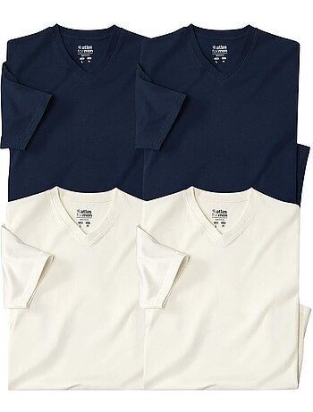 4x camisetas de algodón con cuello de pico lisas