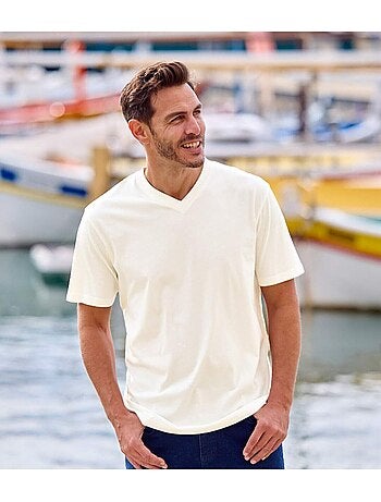4x camisetas de algodón con cuello de pico lisas