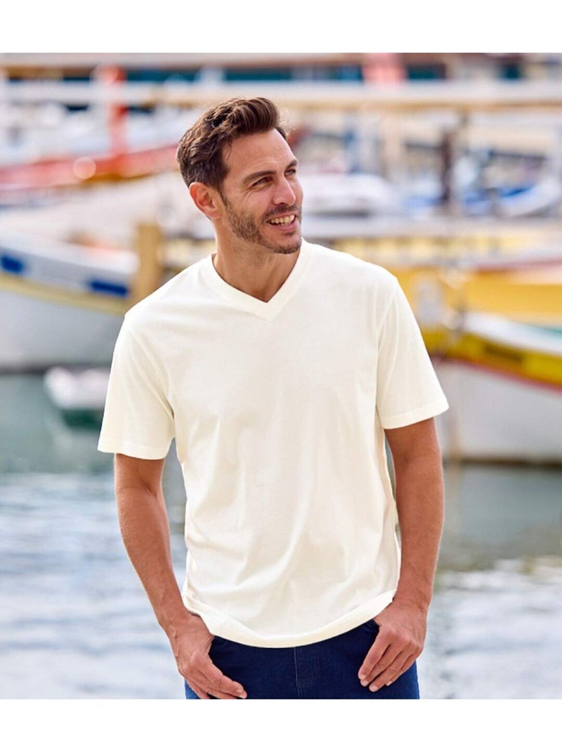 4x camisetas de algodón con cuello de pico lisas Azul crudo - Kiabi
