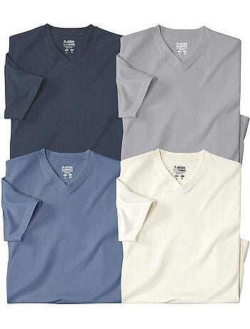 4x camisetas de algodón con cuello de pico lisas