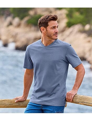 4x camisetas de algodón con cuello de pico lisas