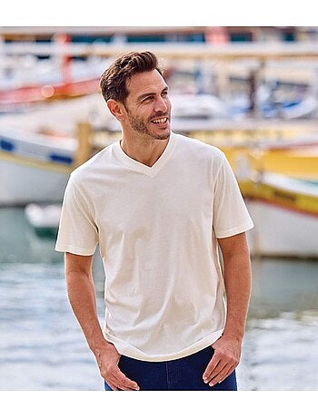 4x camisetas de algodón con cuello de pico lisas