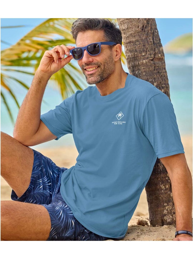 4x camisetas de algodón lisas con cuello redondo y manga corta palm Blanco / Azul / Rojo - Kiabi