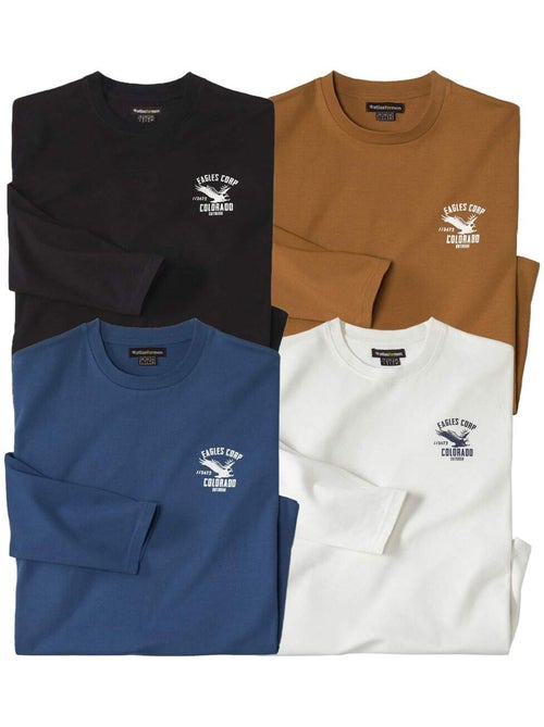 4x camisetas de manga larga de algodón con cuello redondo colorado - Kiabi 4x camisetas de manga larga de algodón con cuello redondo colorado - Kiabi
