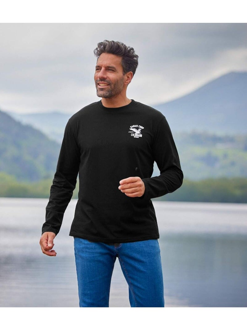 4x camisetas de manga larga de algodón con cuello redondo colorado Blanco Azul Negro - Kiabi