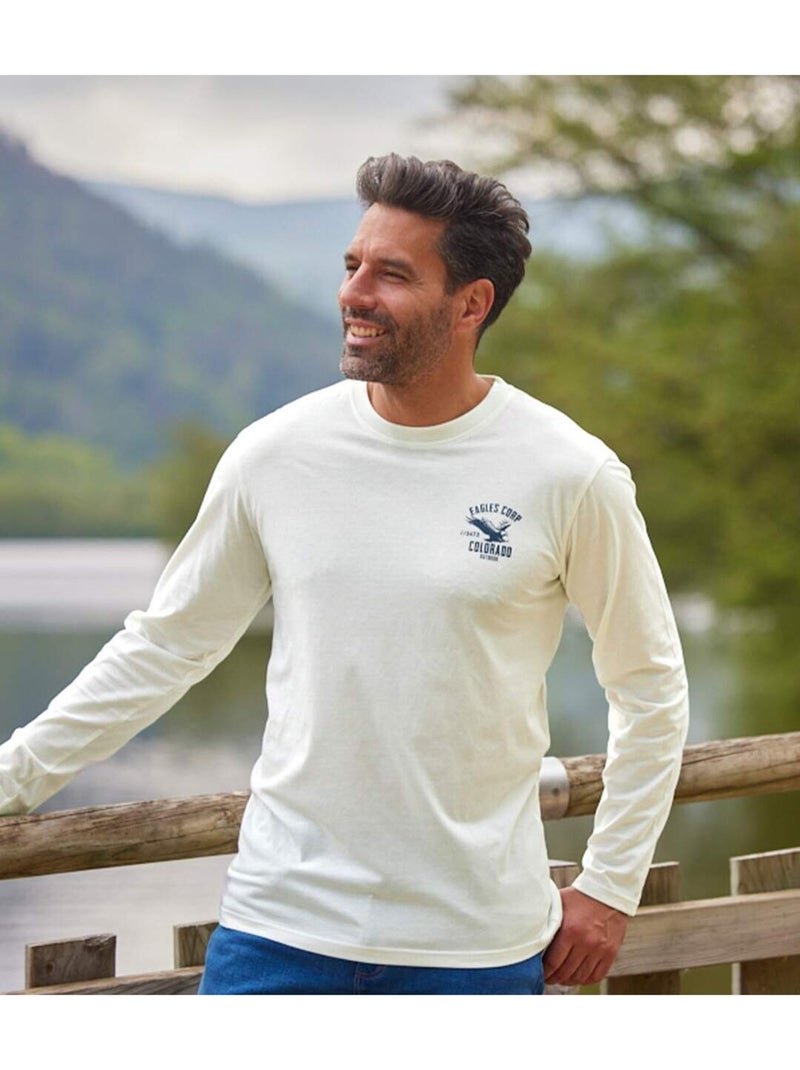 4x camisetas de manga larga de algodón con cuello redondo colorado Blanco Azul Negro - Kiabi