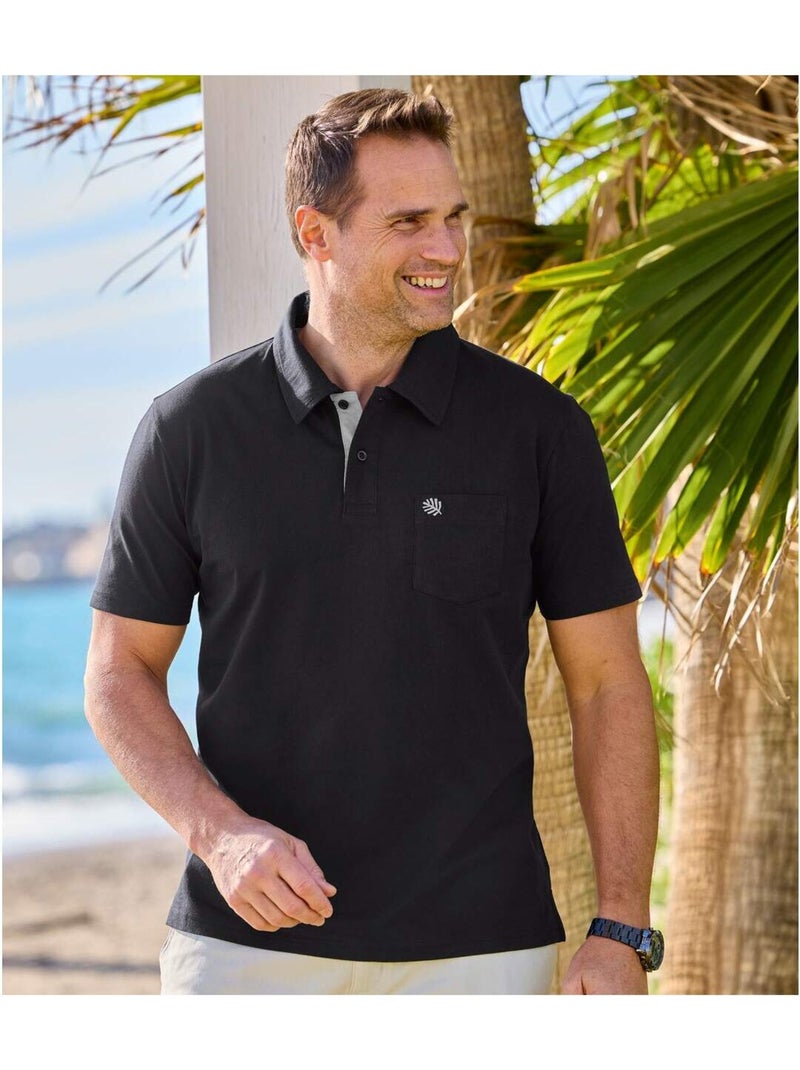 4x polos de algodón puro con cuello de puntas libres Blanco Negro Azul - Kiabi
