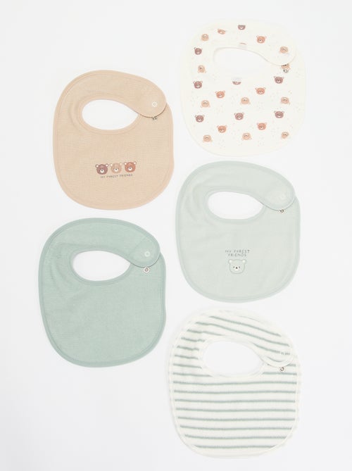 5 baberos con estampados divertidos y cierre a presión - Kiabi