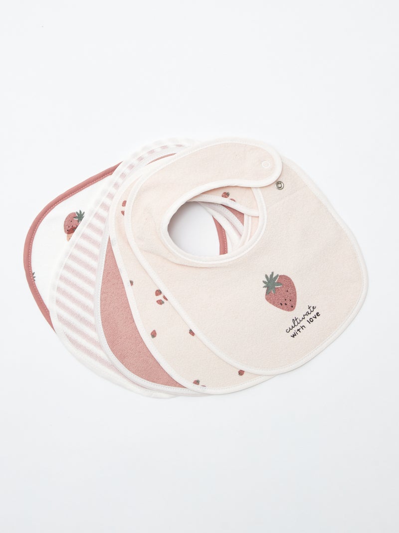 5 baberos con estampados divertidos y cierre a presión ROSA - Kiabi