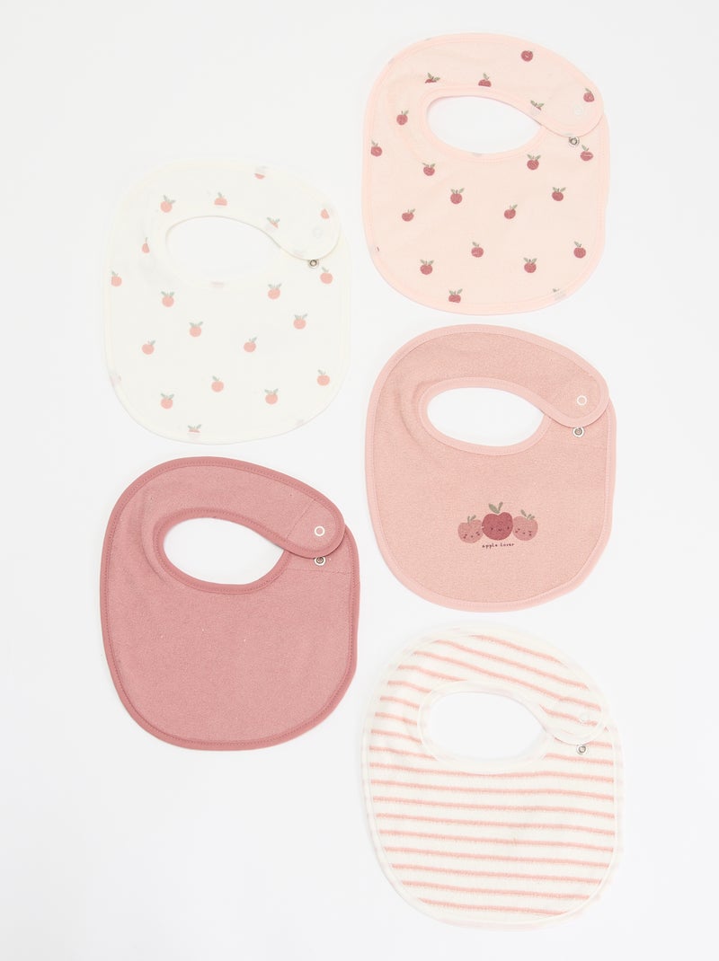 5 baberos con estampados divertidos y cierre a presión Rosa - Kiabi