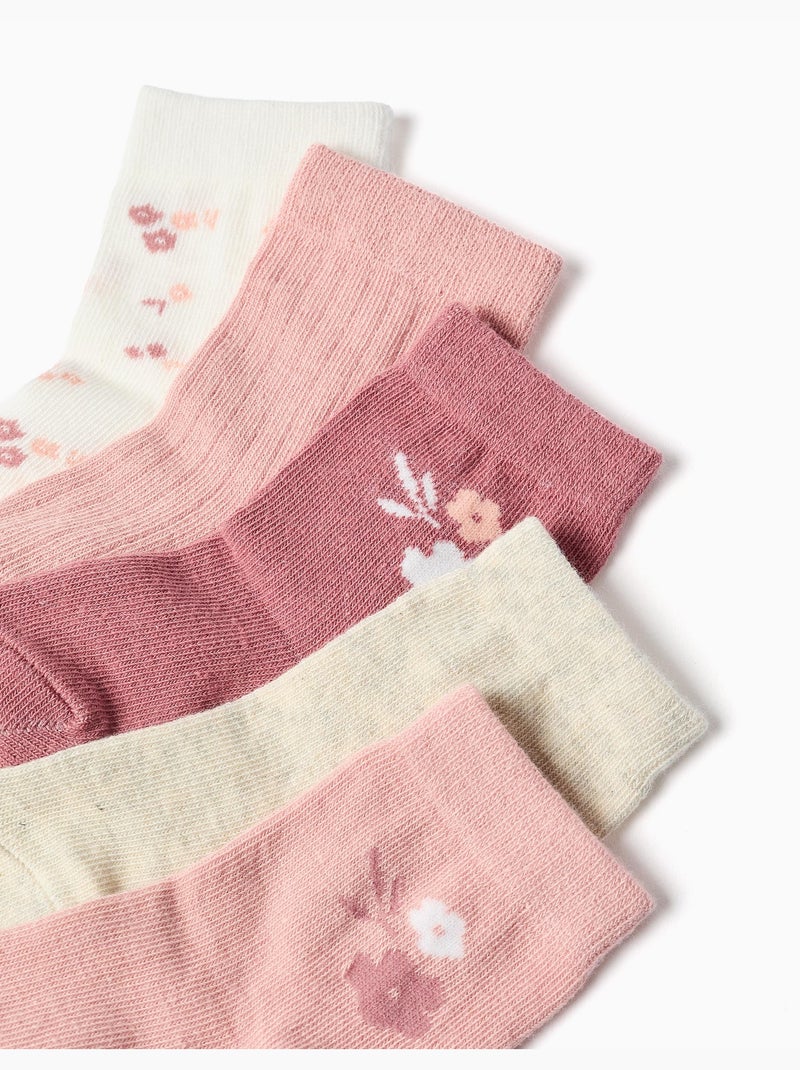 5 pares de calcetines con flores Blanco / Rosa / Beige - Kiabi