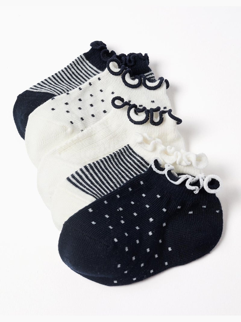 5 pares de calcetines tobilleros a rayas/con lunares Azul Blanco - Kiabi
