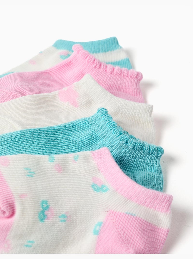 5 pares de calcetines tobilleros lisos/florales Azul Rosa Blanco - Kiabi