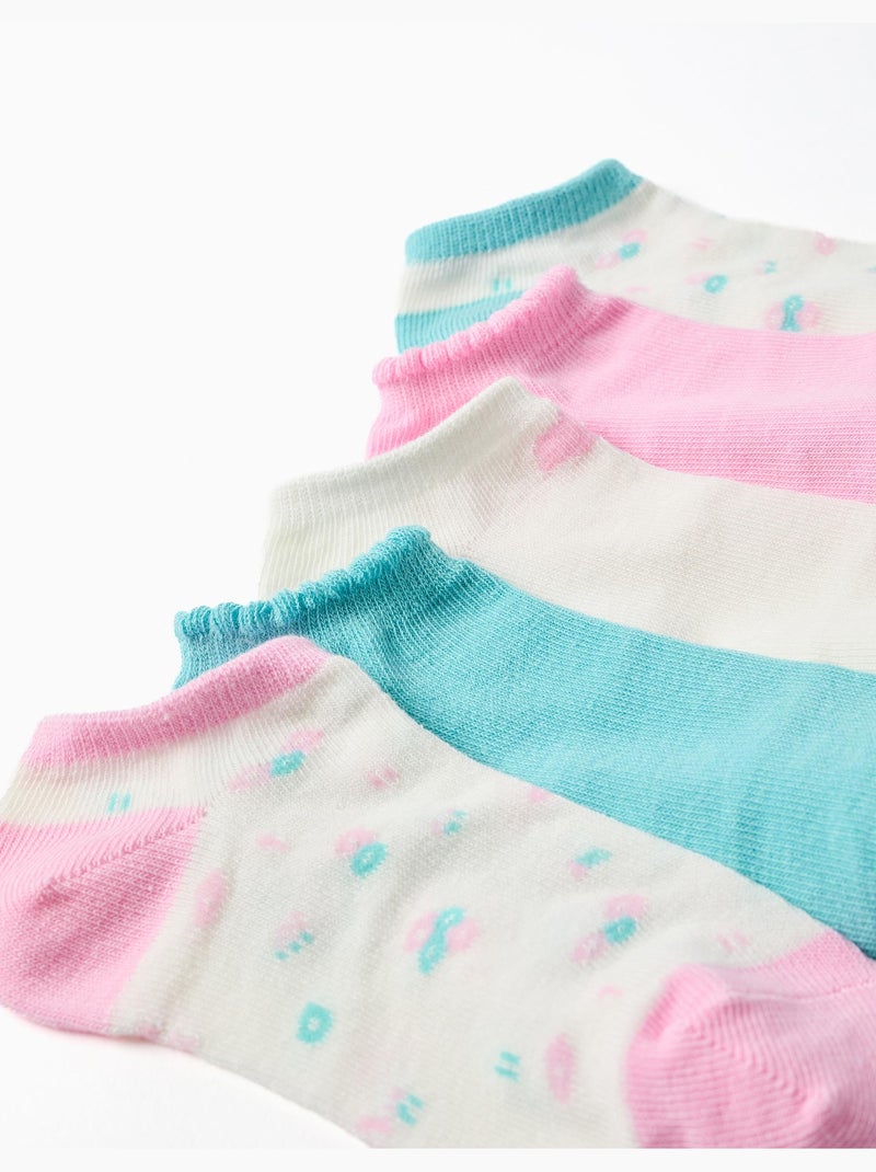 5 pares de calcetines tobilleros lisos/florales Blanco Rosa - Kiabi