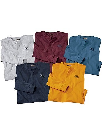 5x camisetas de manga larga de cuello tunecino de algodón