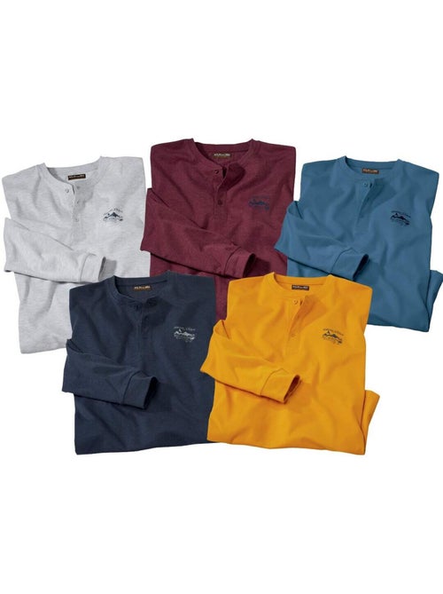 5x camisetas de manga larga de cuello tunecino de algodón - Kiabi 5x camisetas de manga larga de cuello tunecino de algodón - Kiabi