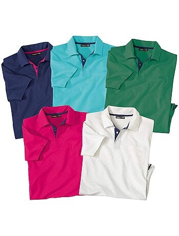 5x polos lisos de algodón de manga corta con bolsillo en el pecho