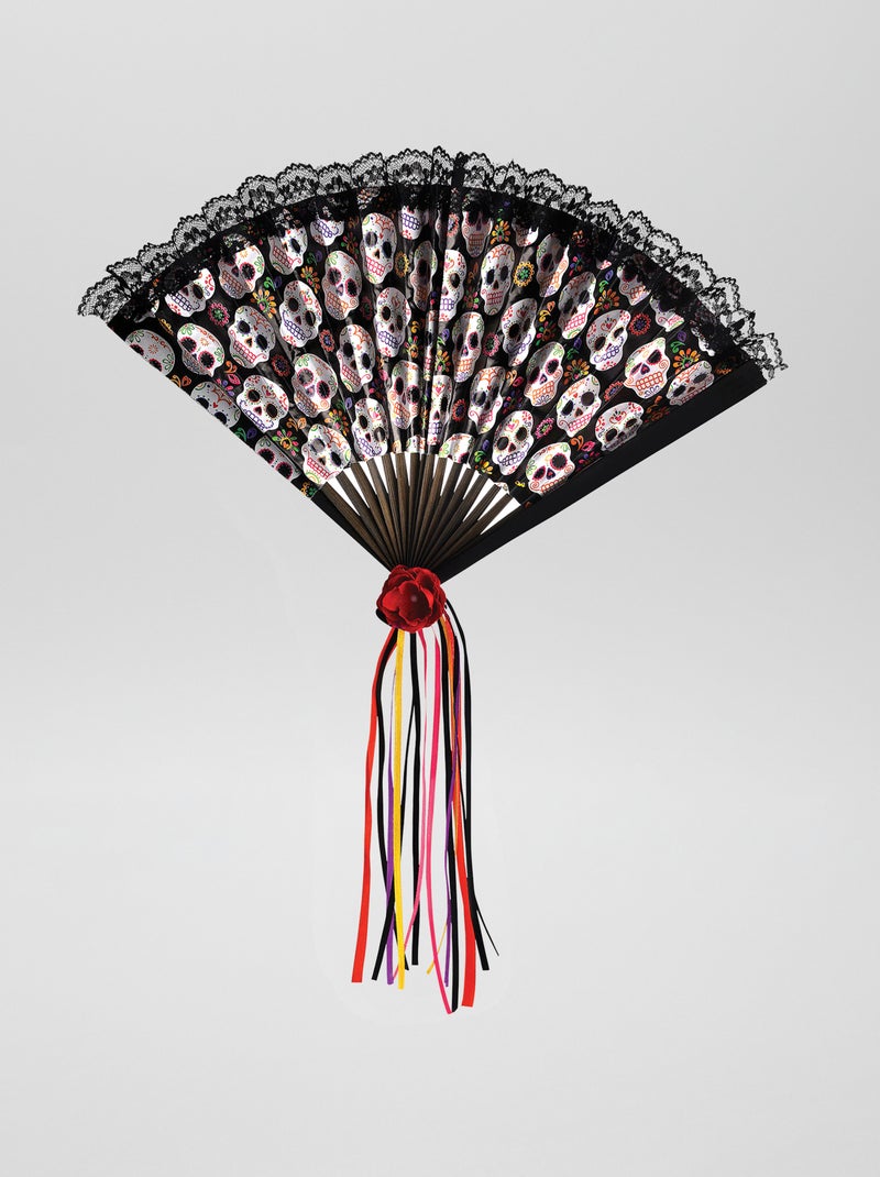 Abanico 'Día de los Muertos' NEGRO - Kiabi