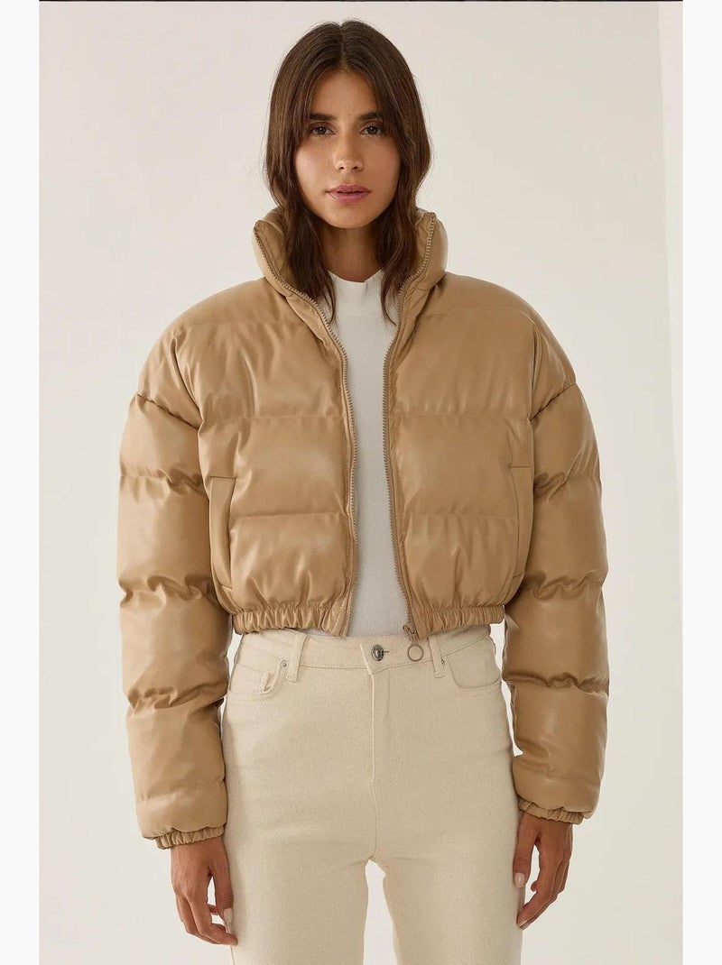 Abrigo acolchado de piel sintética hiccup Beige natural - Kiabi